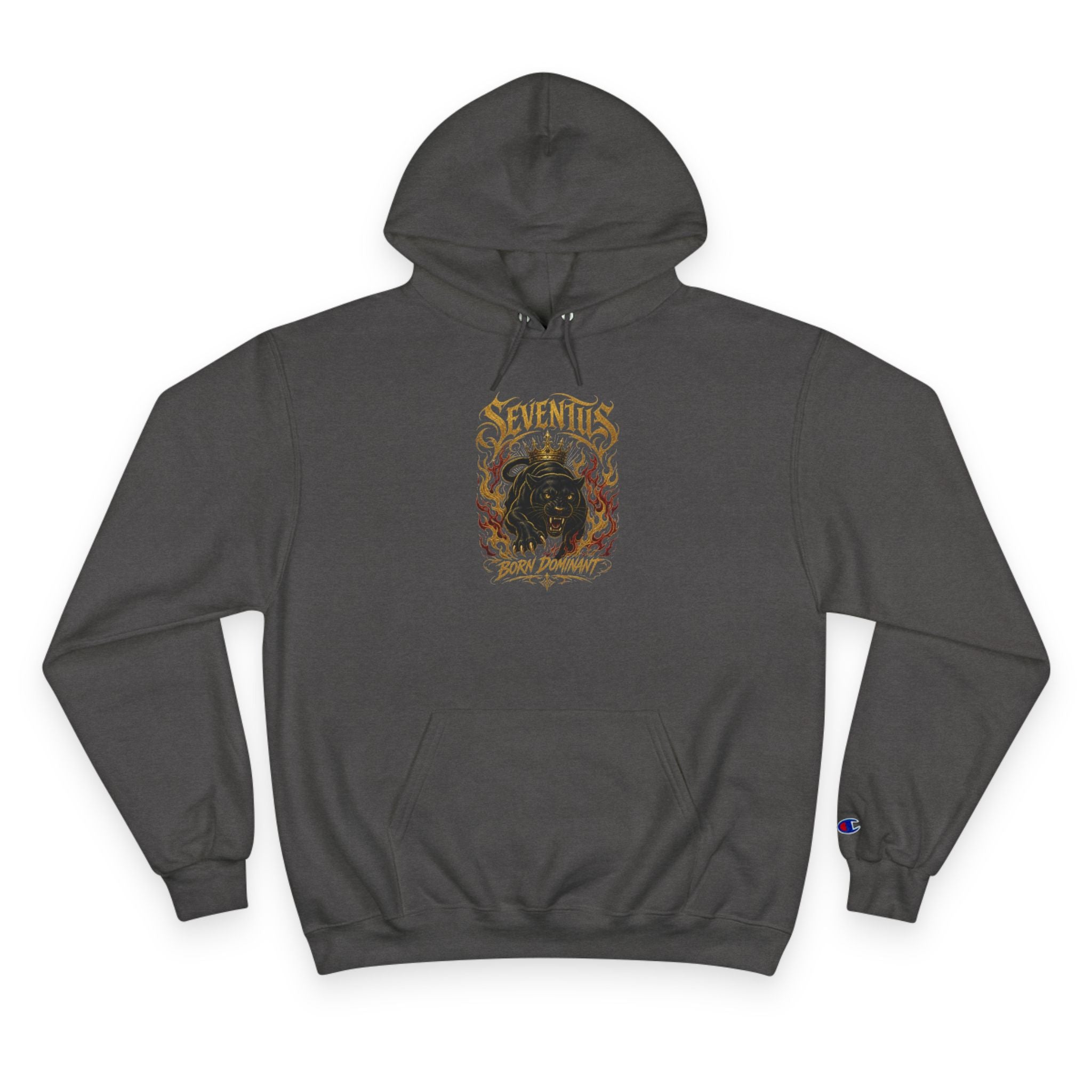 Sudadera con capucha Champion — Sudadera con gráfico de llamas vintage 'Seventus'