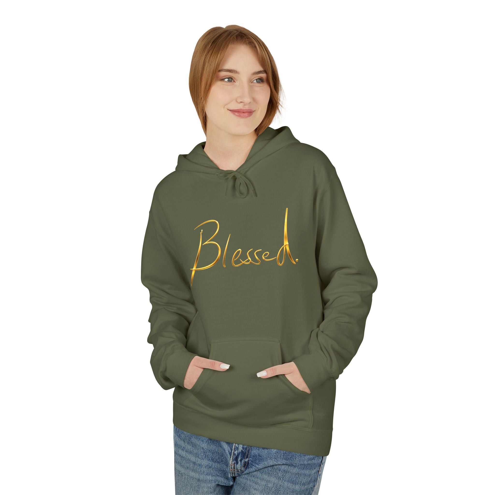 Blessed Hoodie — Minimal Gold Calligraphy Pullover (Personalized Name Option)