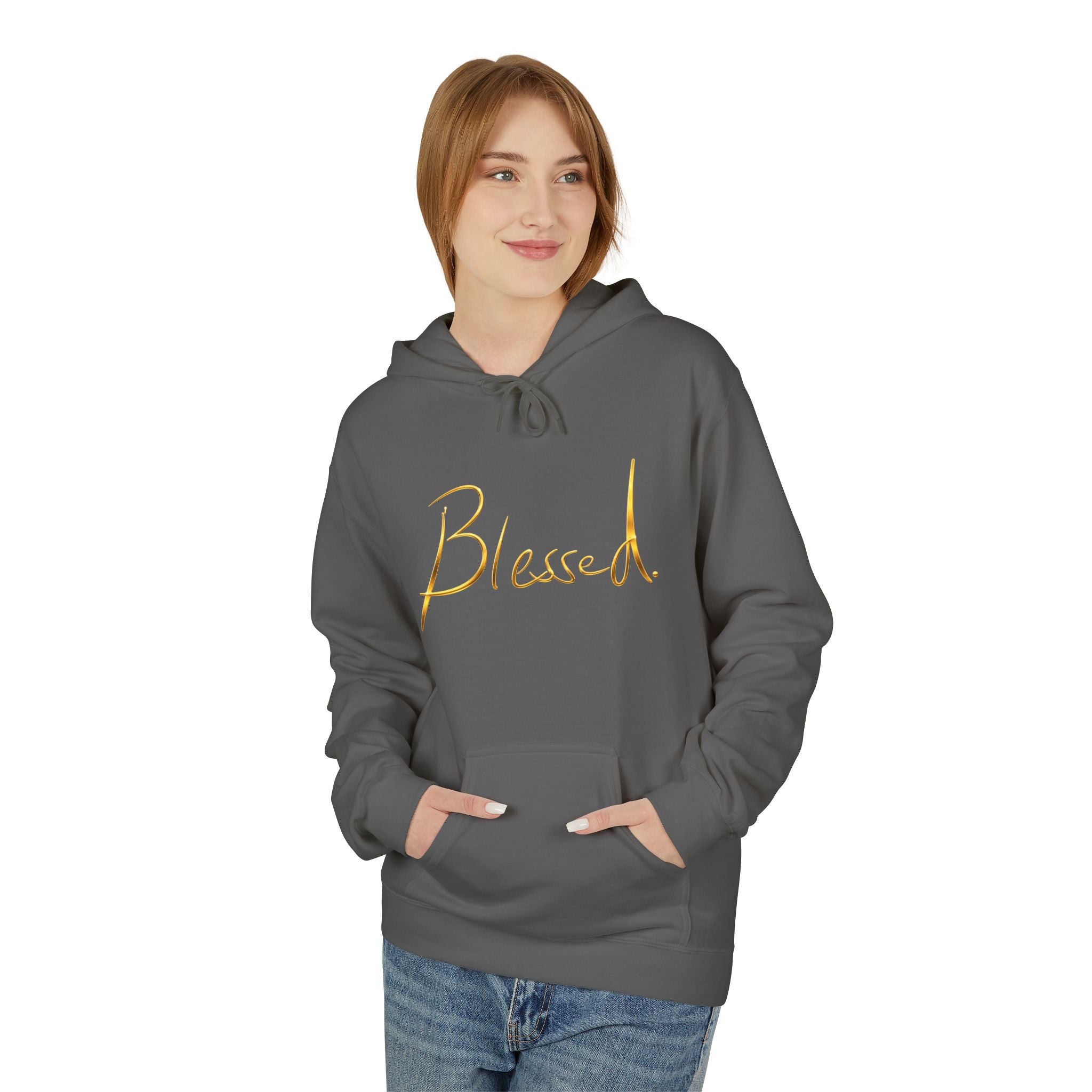 Blessed Hoodie — Minimal Gold Calligraphy Pullover
