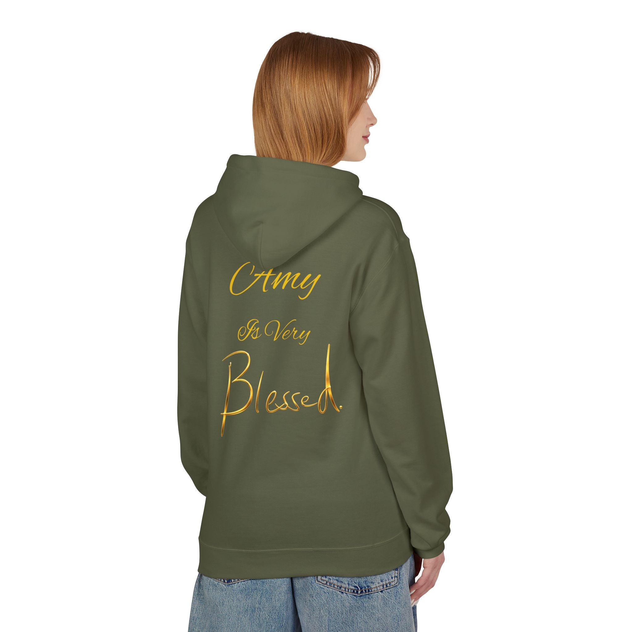 Blessed Hoodie — Minimal Gold Calligraphy Pullover (Personalized Name Option)