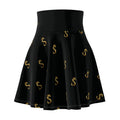 Gold S Pattern Skater Skirt — Black AOP Women’s Flared Skirt
