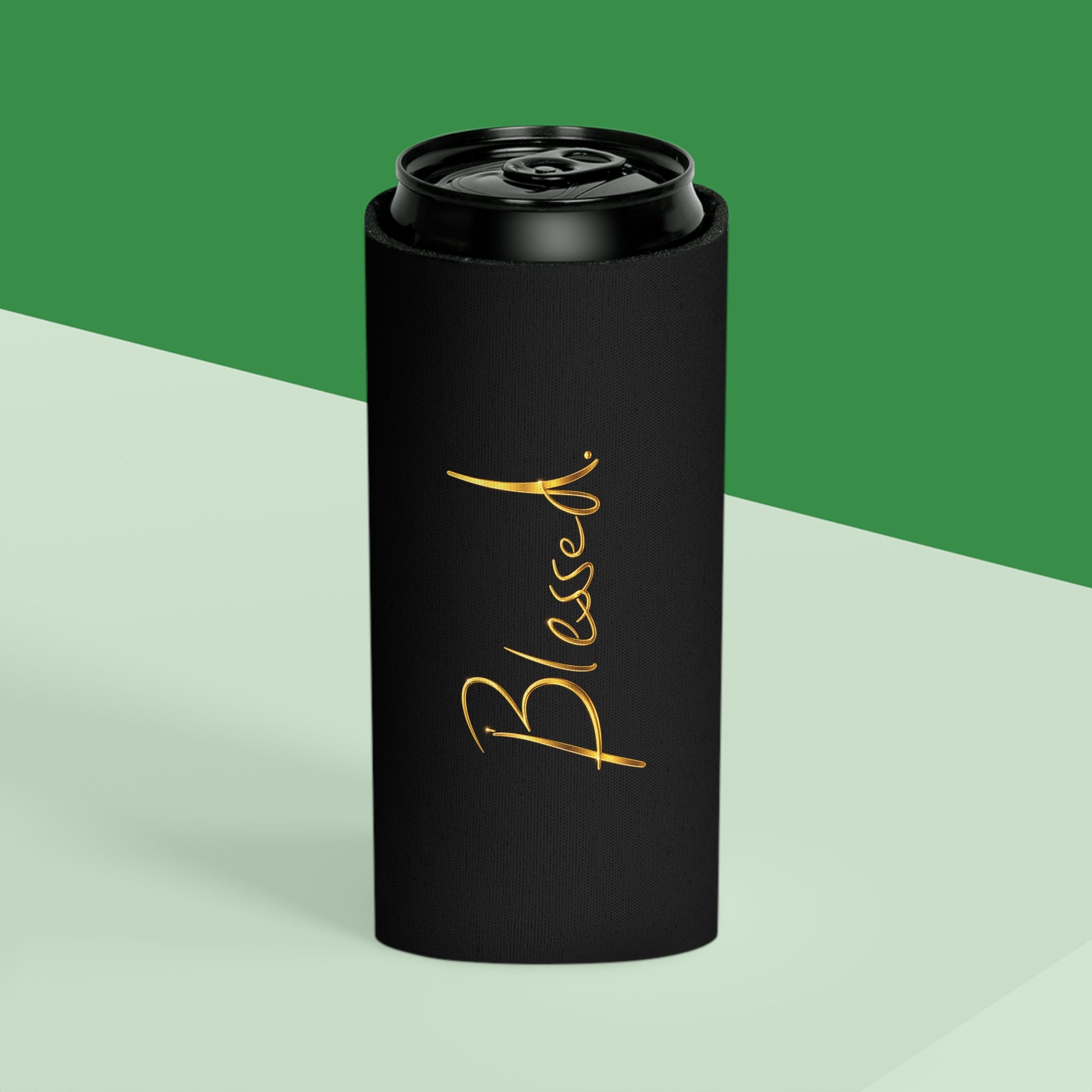 Blessed Can Cooler – Gold Script Insulated Soda & Beer Koozie
