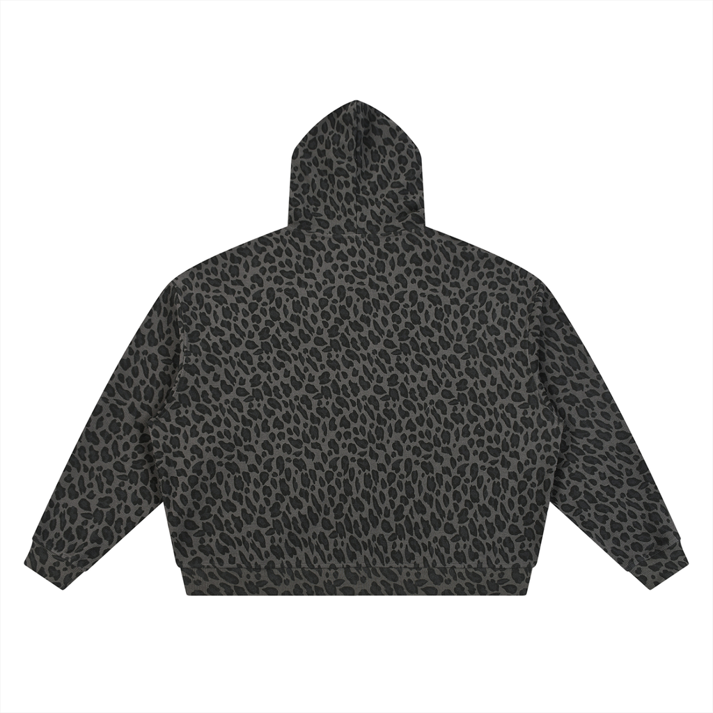 ELITE | Sudadera Unisex con Capucha y Cremallera Completa de Waffle con Estampado de Leopardo