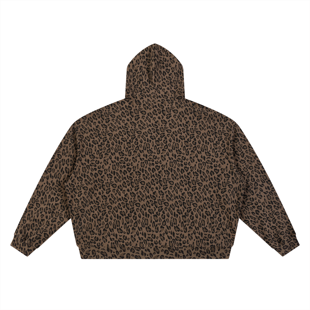ELITE | Sudadera Unisex con Capucha y Cremallera Completa de Waffle con Estampado de Leopardo