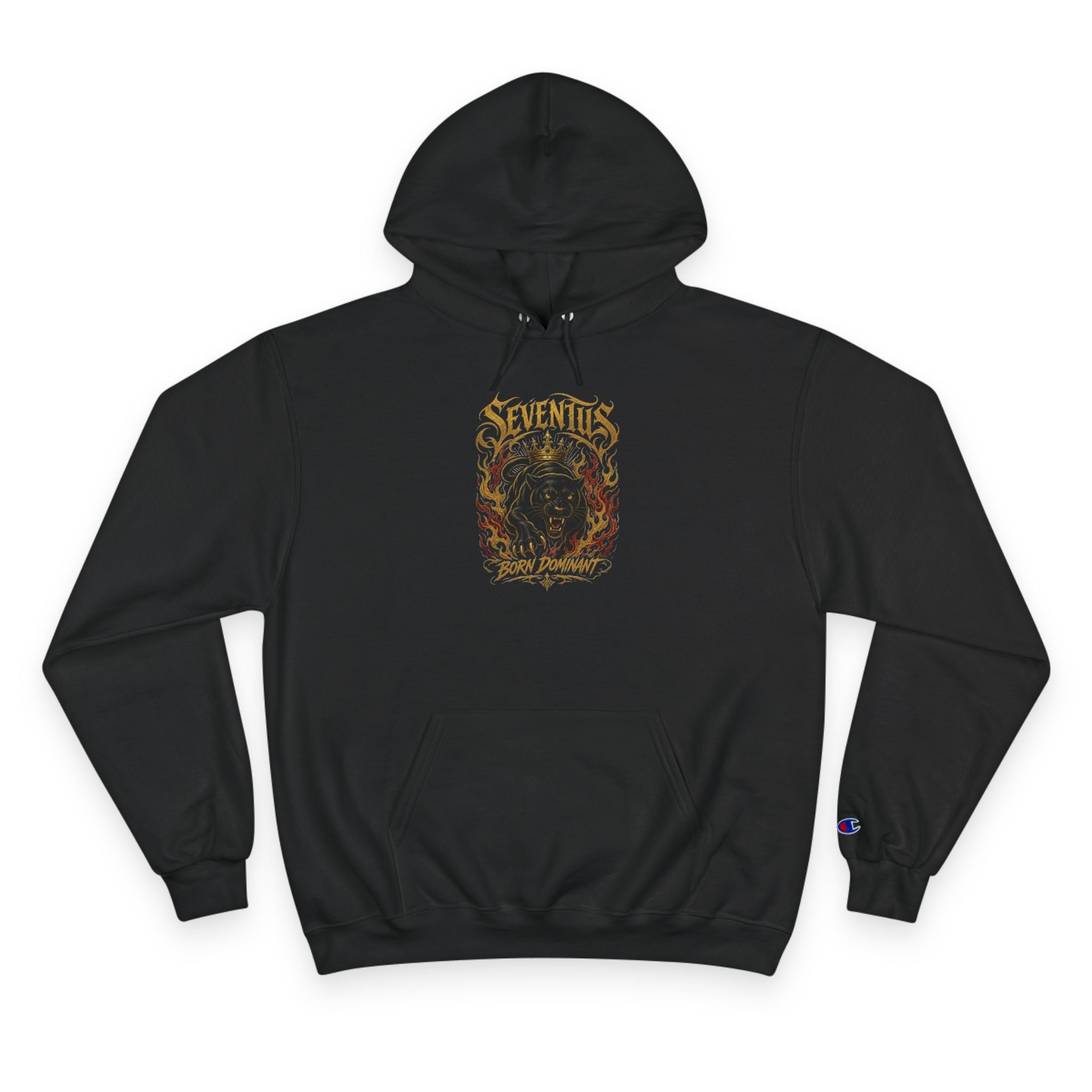 Sudadera con capucha Champion — Sudadera con gráfico de llamas vintage 'Seventus'