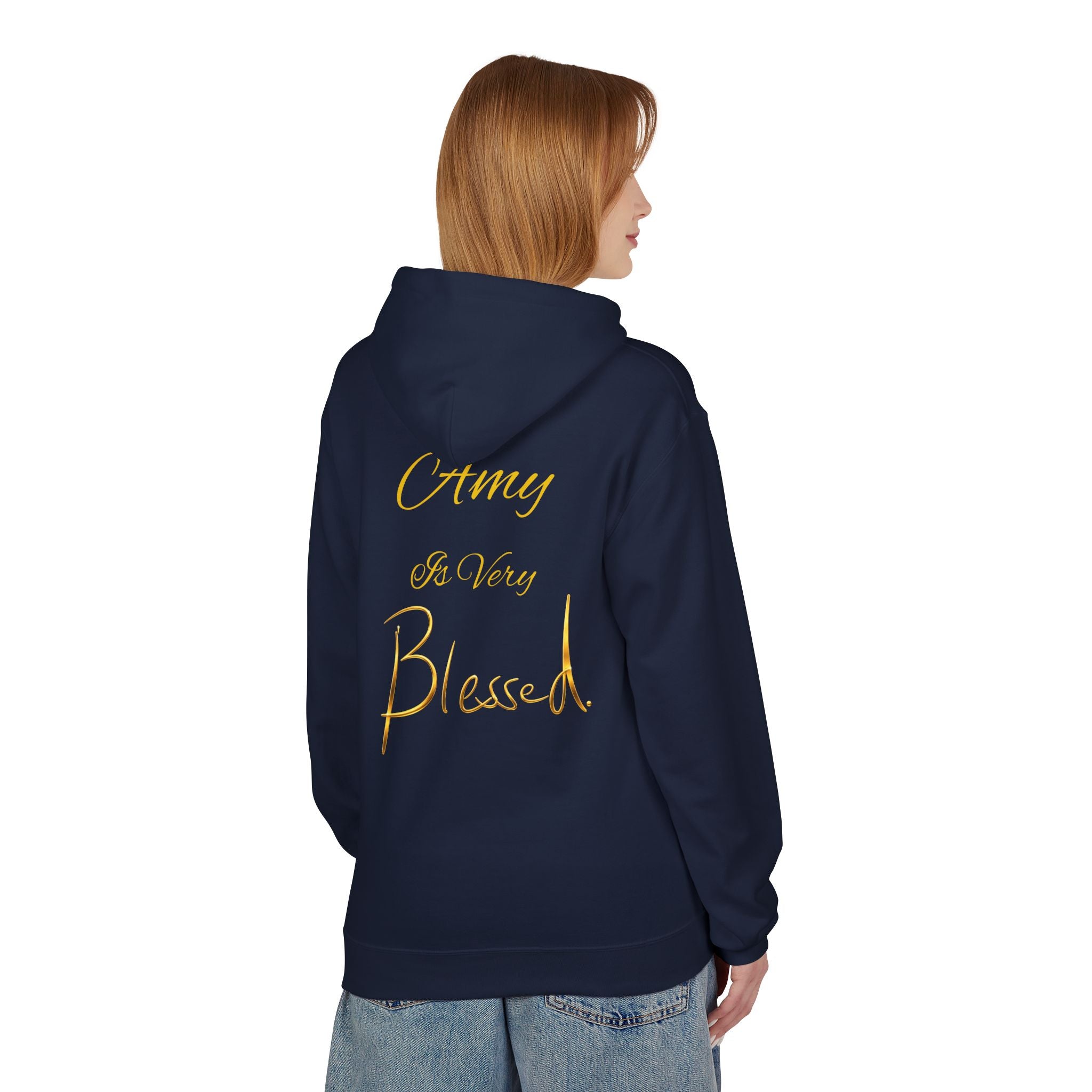 Blessed Hoodie — Minimal Gold Calligraphy Pullover (Personalized Name Option)