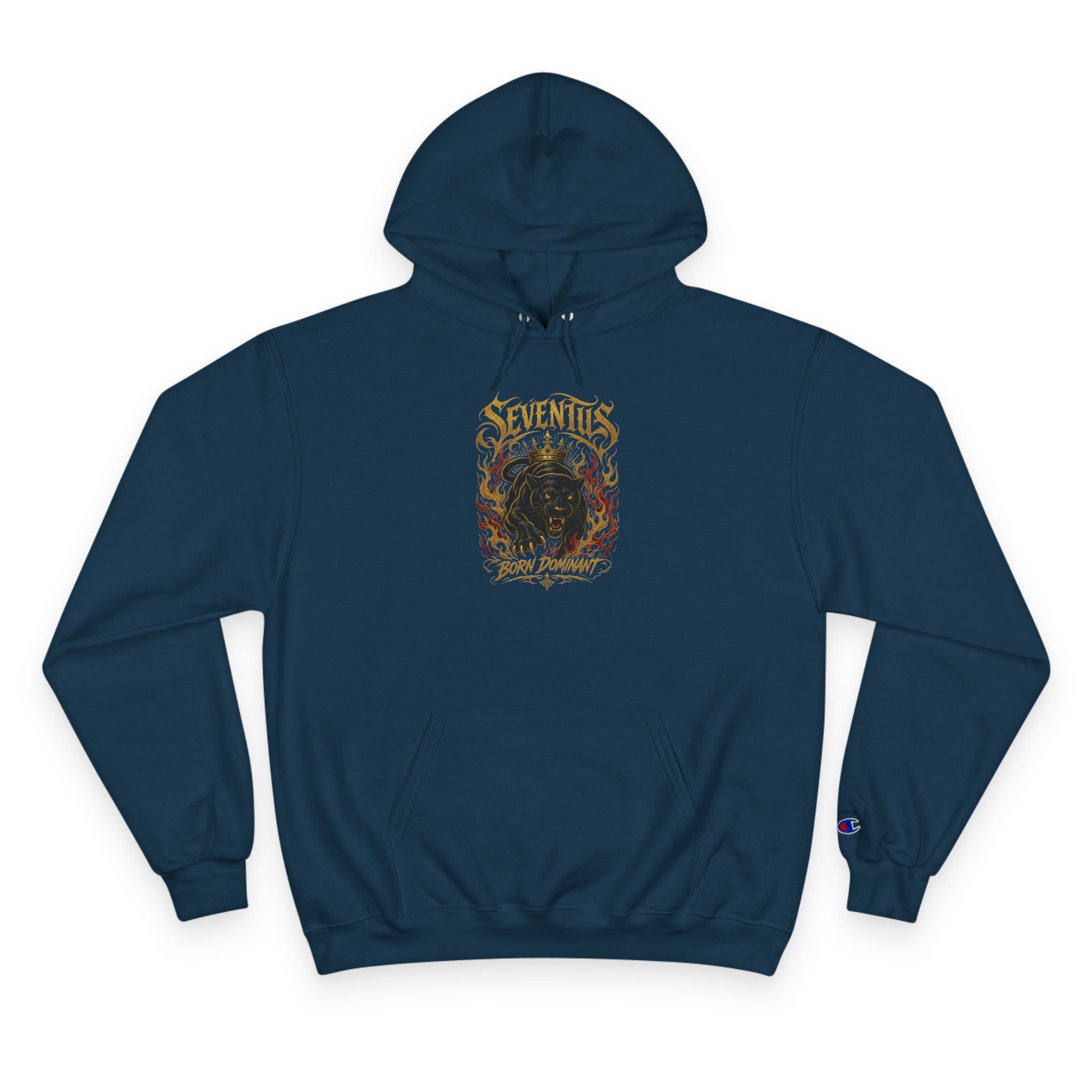 Sudadera con capucha Champion — Sudadera con gráfico de llamas vintage 'Seventus'