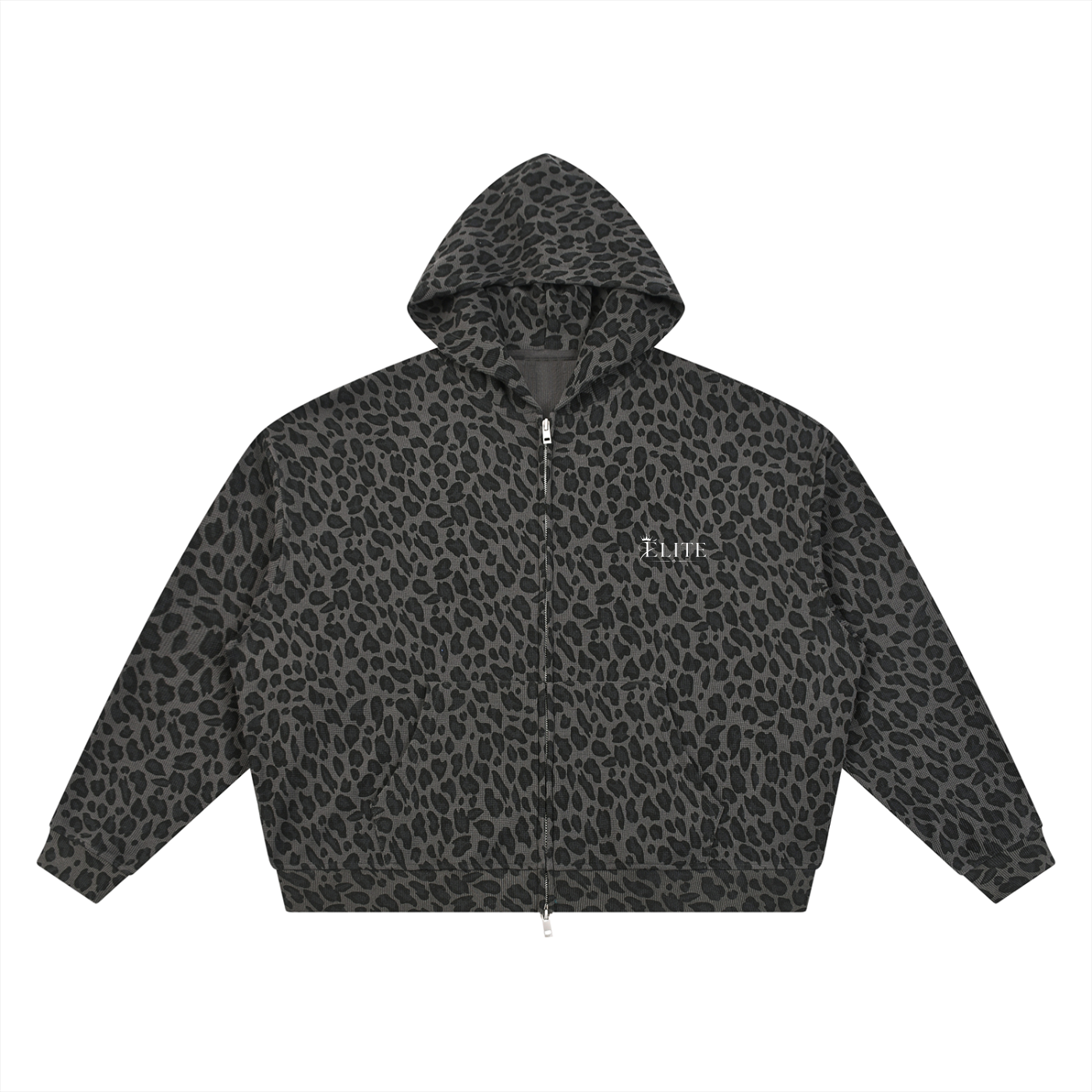 ELITE | Unisex Leopard Print Waffle Full Zip Hoodie