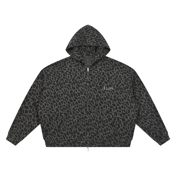 ELITE | Sudadera Unisex con Capucha y Cremallera Completa de Waffle con Estampado de Leopardo