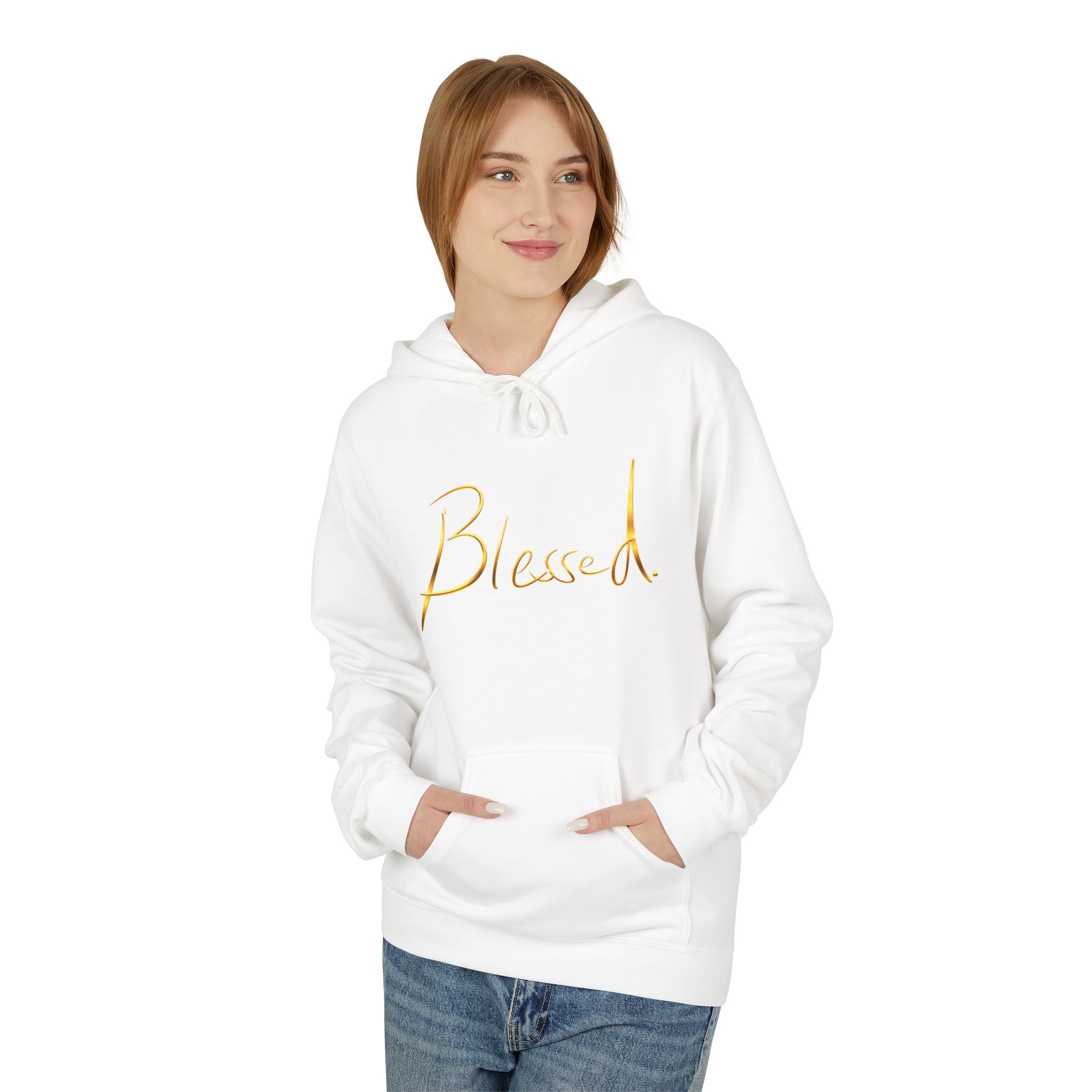 Sudadera con Capucha Blessed — Jersey Minimalista Dorado Caligrafiado (Opción de Nombre Personalizado)
