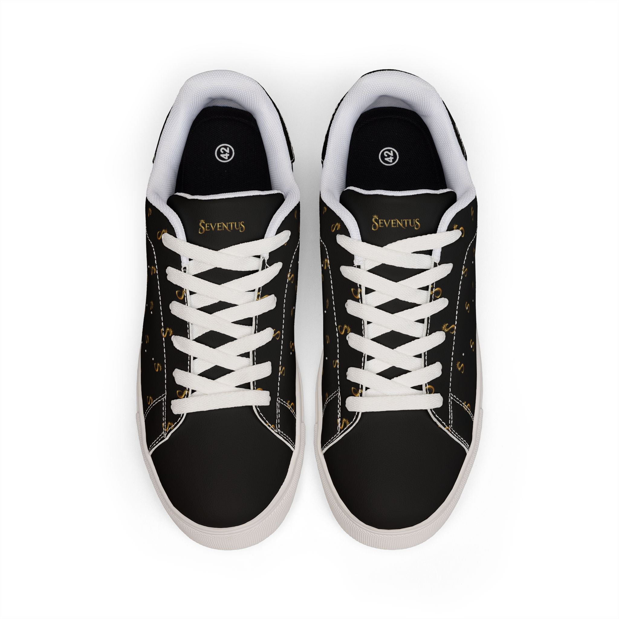 Zapatillas bajas de cuero negro para hombre - Detalle Seventus dorado