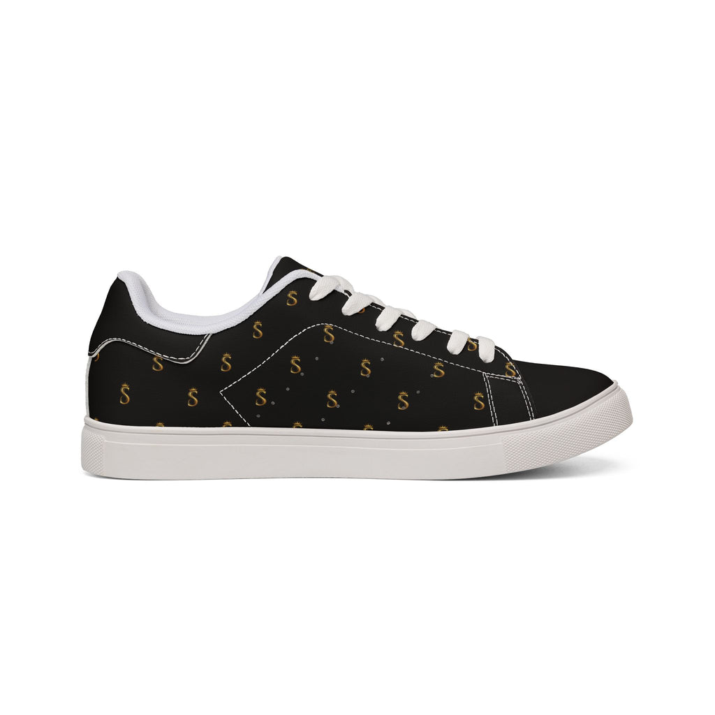 Men's Black Leather Low-Top Sneakers — Gold Seventus Accent
