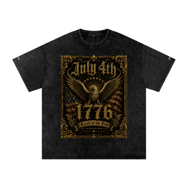 DOMINUS | 4 de julio de 1776, Camiseta Oversize de Algodón con Efecto Nieve